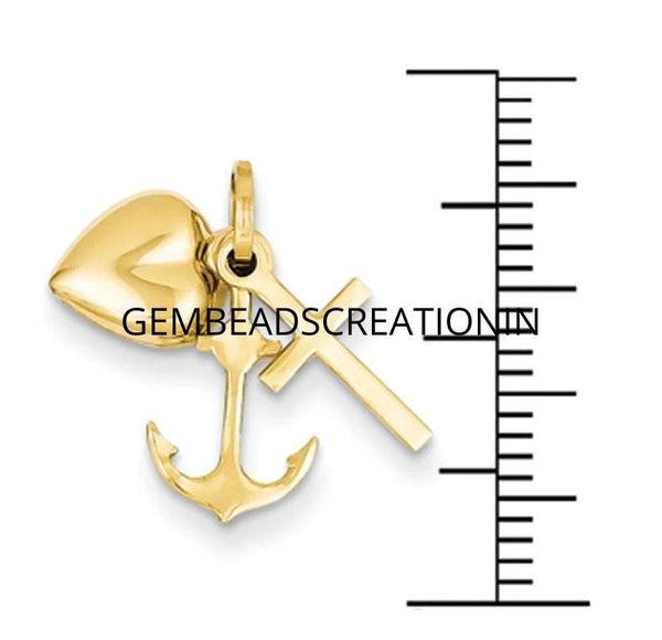 14K Yellow Gold Heart, Cross, Anchor Pendant Faith, Hope, Charity Lucky Pendant Medallion Gift  Bracelet Necklace Charm Gift For Him Her