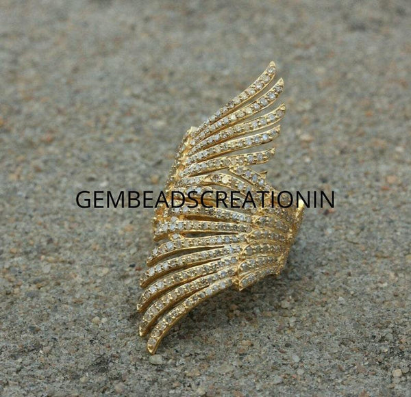14k Solid Gold Vintage Designer Antique Unique Ring Diamond Feather Wrap Ring Anniversary Birthday Gift For Wife Gold Diamond Ring