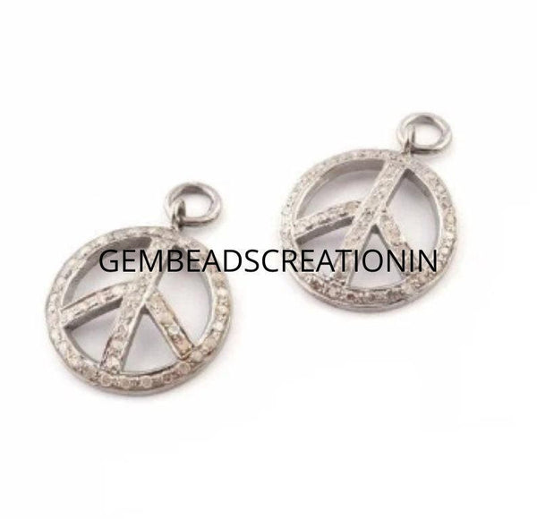 Pave Diamond Peace Pendant 23x19mm 925 Silver Peace Sign Round Pendant Pave Diamond Pendant Handmade Jewelry Necklace Pendant Gift For Her