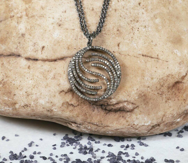 Handmade Designer Round Disc Pendant Pave Diamond Pendant 925 Sterling Silver Gift For Her Art Deco Minimalist Jewelry Pendant Necklace