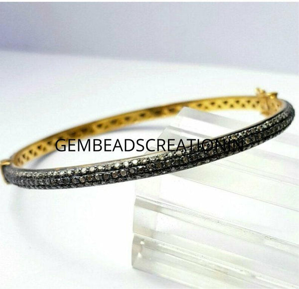 Rose cut pave diamond bangle 925 sterling silver handmade finish natural diamond pave wedding bracelet gift for her