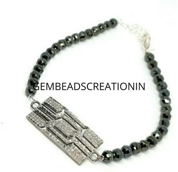 Spinel Beaded Bracelet Pave Diamond 925 Silver Fashion Beaded Charm Bracelet Rose cut Pave Diamond Connector Handmade Bracelet Connector