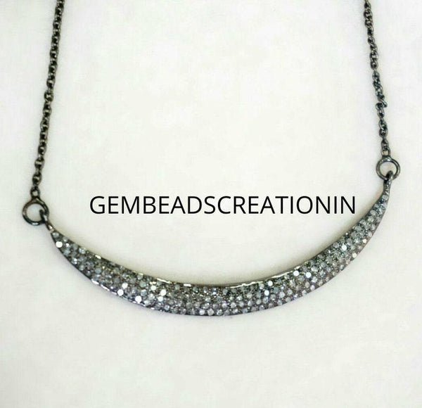Pave Diamond Crescent Moon Necklace 54x13mm 925 Sterling Silver Diamond Moon Pendant Half Moon Necklace Handmade Dainty Celestial Jewelry