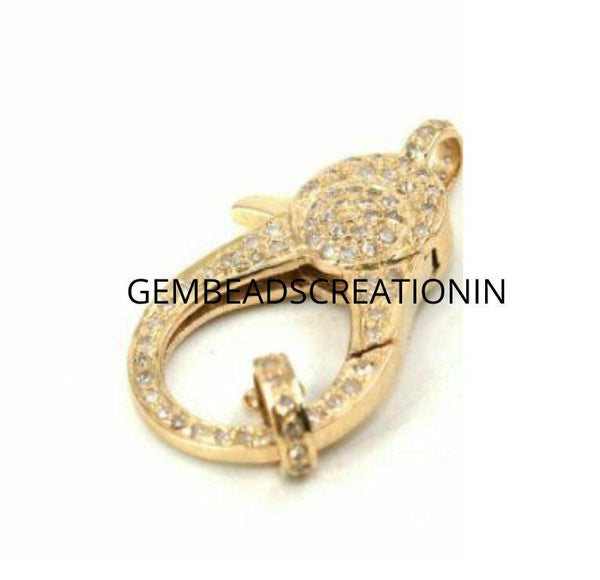 14k Solid Gold Lobster Clasp Pave Diamond Handmade Gold Jewelry Clasp Supplies Enhancer Charm Findings Craft Jewelry Lock 25mm approx.