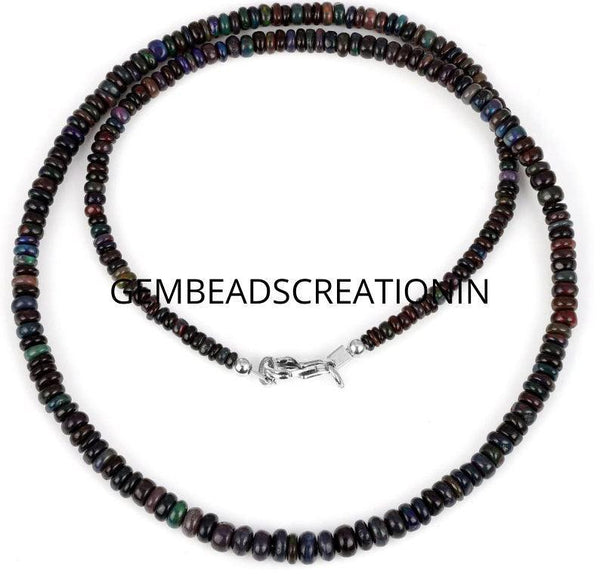 Black Ethiopian Opal Beaded Necklace Black Opal Smooth Rondelle Necklace Ethiopian Black Opal Necklace Gift for Her Anniversary Gift