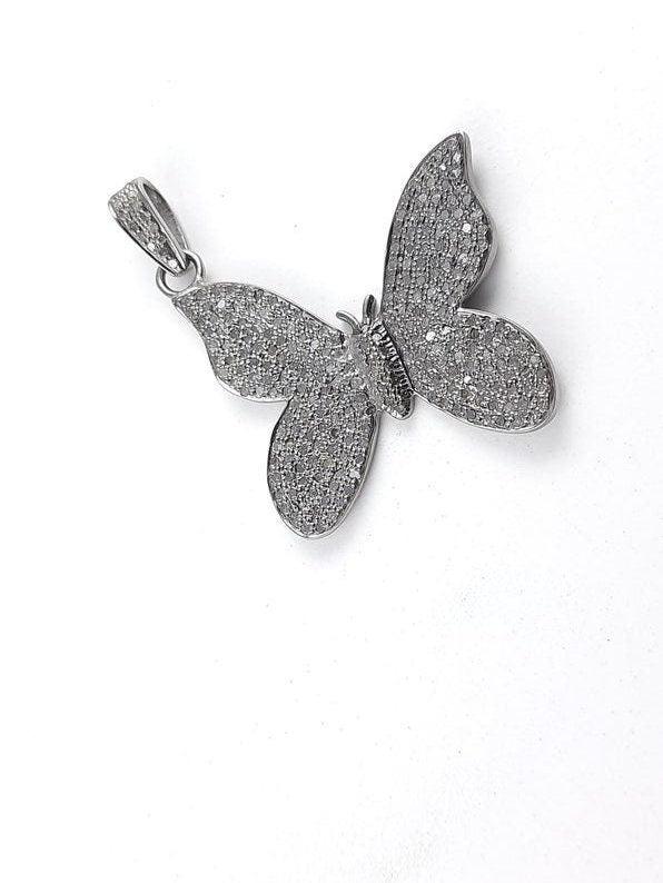 Pave Diamond Butterfly Necklace Pendant 925 Silver 40x35mm Diamond Pendant Butterfly Pendant Art Deco Minimalist Jewelry Gift For Her