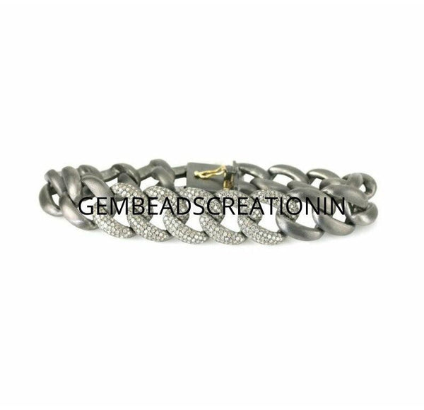Pave Diamond Link Chain Bracelet Handmade Bracelet 925 Silver Bracelet Birthday Gift Diamond Jewelry Curb Link Chain Unisex Gift Jewelry
