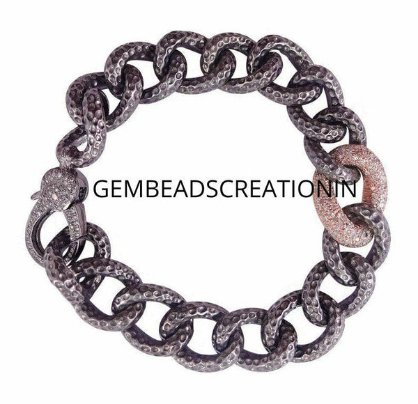 Pave Diamond Rose Gold 925 Silver Clasp Link Chain Bracelet Diamond Jewelry Unisex Jewelry Gift Diamond Bracelet