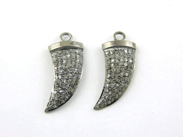 Pave Diamond Horn Charm Pendant 925 Sterling Silver 24x8mm Horn Pendant Diamond Charm Diamond Findings Fine Handmade Jewelry Bulk Wholesale