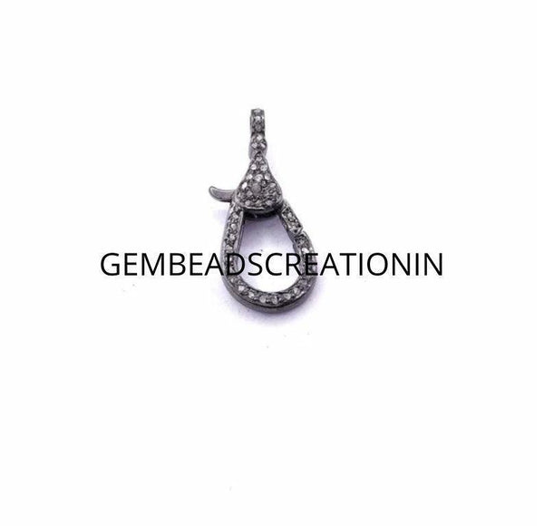 Pave Diamond Lobster Lock Clasp 925 Sterling Silver 28x12mm Diamond Lock Claw Diamond Findings Diamond Clasp & Clips Connector Pave Lobster