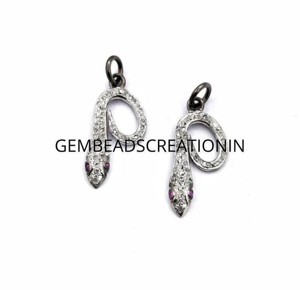 Pave Diamond Snake Charm Pendant  Diamond Pendant 30x12mm Pave Diamond Jewelry Charm For Bracelet Craft Jewelry Findings 925 Sterling Silver