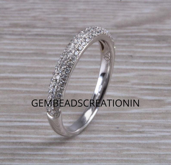 Pave Diamond Band Ring 18k White Gold Wedding Band Stacking Ring Anniversary Gift Diamond Ring Engagement Ring Eternity Band Ring Gift Her
