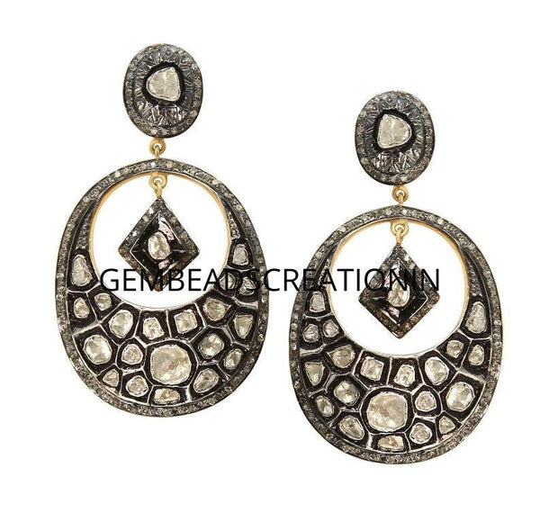 Pave Rose cut Diamond Polki Earring Victorian Style Earring 925 Silver Wedding Earring Gift For Her Polki Diamond Jewelry Anniversary Gift