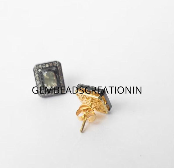Polki Diamond Stud Earring Victorian Polki Jewelry Rose Cut Polki Diamond  Anniversary Gift Pave Diamond Stud Rosecut Minimalist Earring