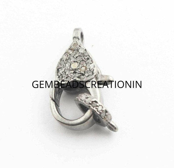 19x9mm Pave Diamond Lobster, 925 Silver, Pave Diamond Clasp, Antique Diamond Findings, Double Sided Diamond Clasp Diamond Lobster Clasp