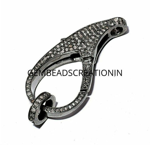 Pave Diamond Lobster, 925 Sterling Silver, Pave Diamond Clasp, Diamond Findings, Diamond Lobster Clasp, Diamond Lobster 32x11mm  Connector