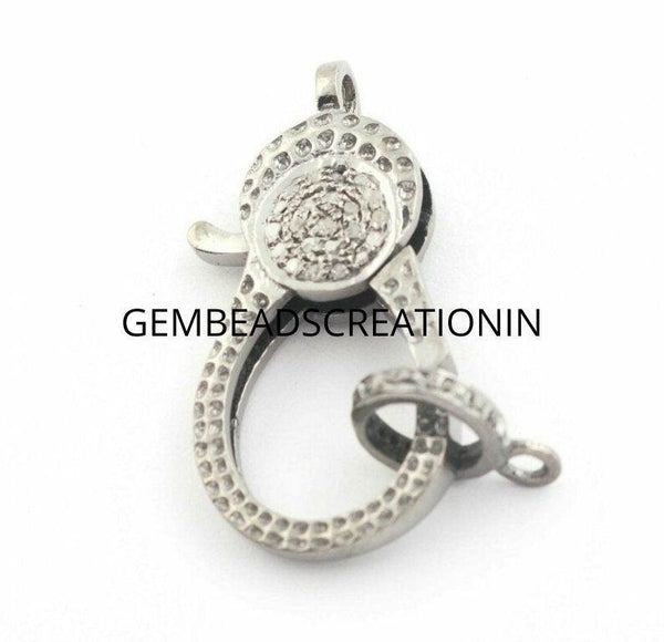 Pave Diamond Lobster Claw Clasp 925 Silver Diamond Clasp Chain Connector Clasp 30x14mm Lobster Clasp Jewelry Findings