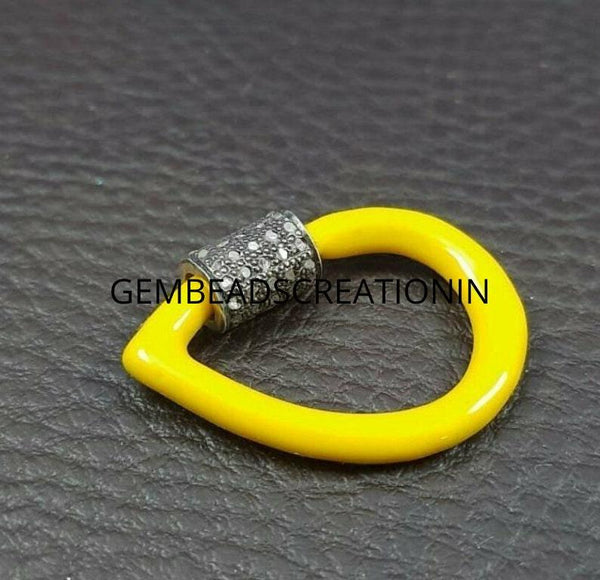 Pave Diamond Pear Drop Enamel Carabiner Lock 925 Silver Lock Screw Findings Lock 29x25mm Lobster Clasp Necklace Connector