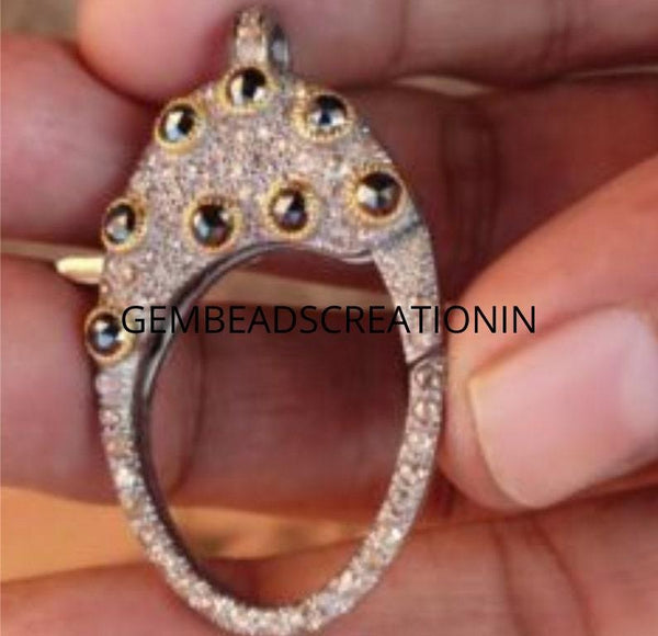 Pave Diamond Lobster Clasp: 925 Silver Black Spinel Connector (45x26mm)