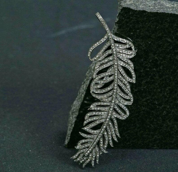 60mm Designer Pave Diamond Feather Pendant 925 Sterling Silver Diamond Wing Charm Necklace Handmade Jewelry Gift For Her Birthday Present