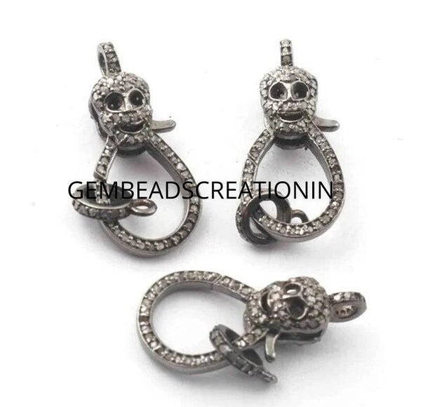 Pave Diamond Skull Lobster Clasp: 925 Silver 27x13mm Skeleton Lock