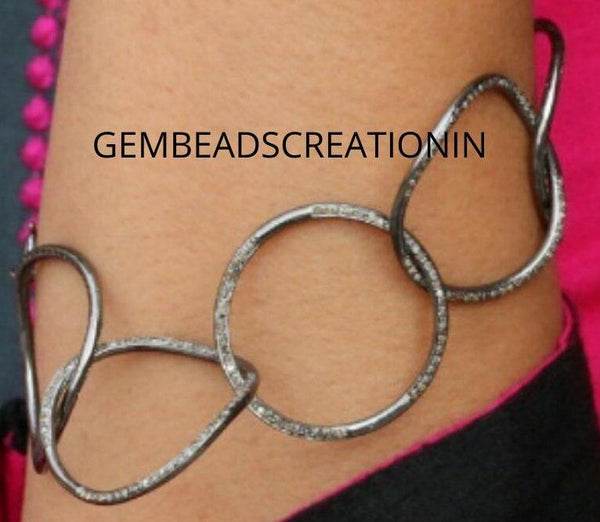 Pave Diamonds Chain Circle Bracelet 925 Silver Chain Jewelry Diamond Bracelet Link Chain Bracelet Diamond Jewelry Anniversary Gift For Her