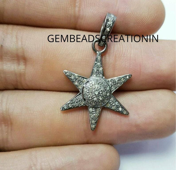 Pave Diamond Sunburst Pendant 925 Sterling Silver Handmade Diamond Fine Jewelry 30x20mm Sun Charm Pendant