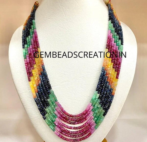 3-4mm Natural Precious Multi Sapphire Necklace Gemstone Handmade Necklace Gift For Her Layering Wedding Necklace Rondelle Beads Jewellery