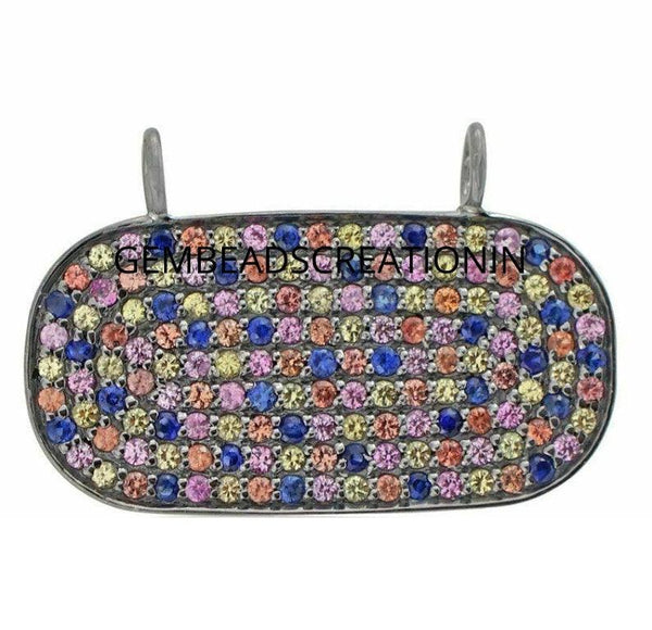 Jewelry Pendant Natural Pave Multi Gemstone Diamond 925 Silver Link Chain Pendant Necklace Charm Diamond Jewelry Unisex Gifts Jewelry