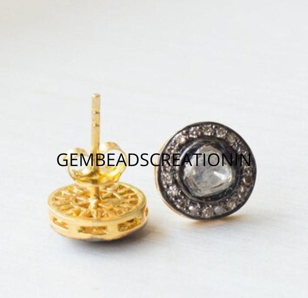 Rosecut Polki Diamond Tiny Stud Earring Victorian Style Wedding Earring Polki Jewelry Rose Cut Polki Diamonds Anniversary Gift Idea