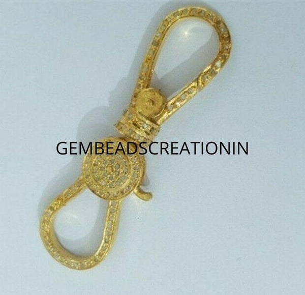 Sterling Silver Pave Diamond Lobster Lock Clasp (50x15mm)