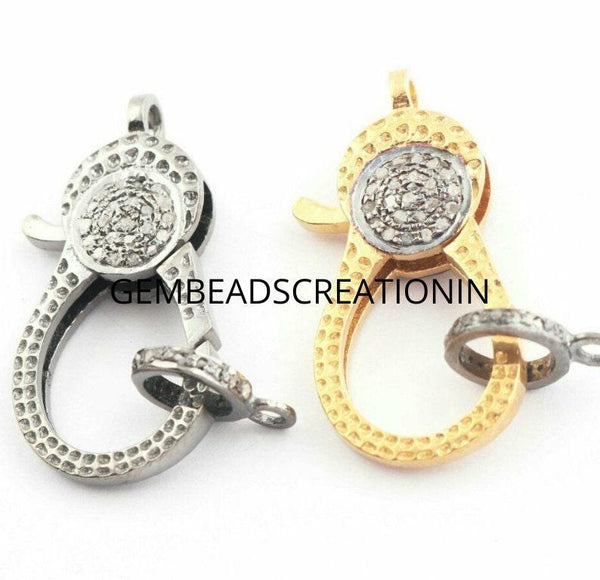 Pave Diamond Lobster Clasp: Solid 925 Silver Necklace Connector (30x14mm)