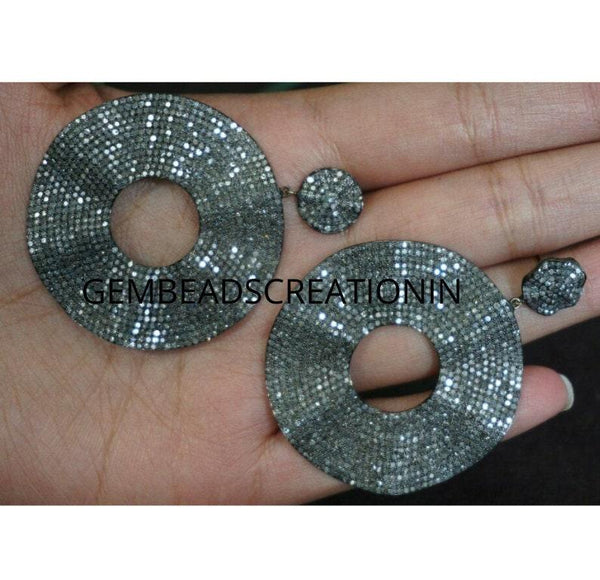 56x44mm Pave Diamond Disc Dangle Earring 925 Silver Diamond Earrings Wave Design Earring Gift Ideas Jewelry Gift For Her