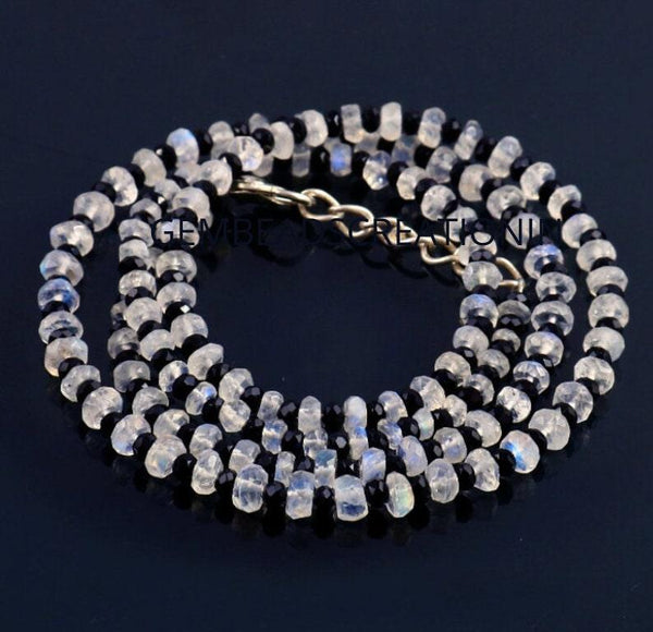 Rainbow Moonstone and Black Spinel Necklace Beaded Necklace Faceted Gemstone Beads Women necklace Gift Ideas Jewelry Handmade 3-4mm