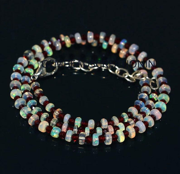 Natural Ethiopian Welo Fire Opal and Garnet Gemstone Necklace Multi Fire Opal Beads Necklace Handmade Women Jewelry Gift For Her Ideas