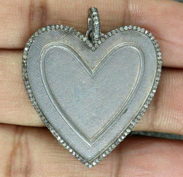 Pave Diamond Heart Pendant 925 Silver Diamond Pendant Fine Jewelry Pendant Gift Ideas Handmade Jewelry Necklace 34X40mm