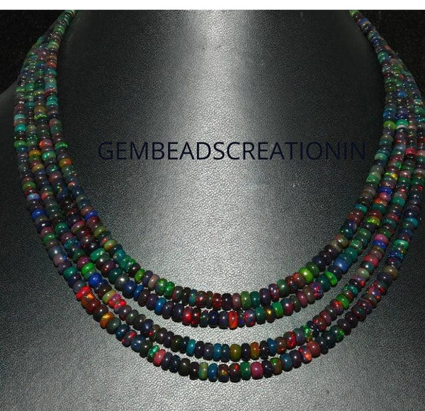3-5mm ethiopian black opal necklace natural opal gemstone welo opal fire beads beaded necklace gift for her natural opal beads jewelry