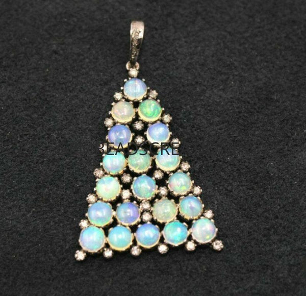 Natural Opal Designer Pave Diamond Pendant 925 Silver Pendant Gemstone Pendant Necklace Handmade Fine Jewelry Gift For Her Antique Gift idea