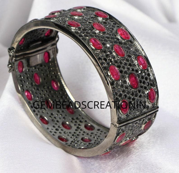 Ruby Oval Cuff Bangle Bracelet 925 Silver Bangle Stacking Bracelet Bangle Bracelet Bridal Wedding Gift Jewelry  Diamond Ruby Bangle