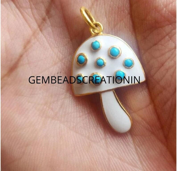 30x18mm Enamel Mushroom Pendant 925 Sterling Silver Handmade Pendant Mushroom Pendant Jewelry Supplier Trendy Findings, Jewelry Components