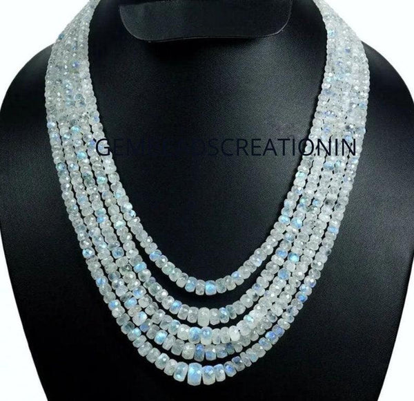 Moonstone Necklace Rainbow Moonstone Faceted Beads 3.5-7mm Blue Flashy Moonstone Gemstone Necklace Beaded Handmade Jewelry Anniversary Gifts