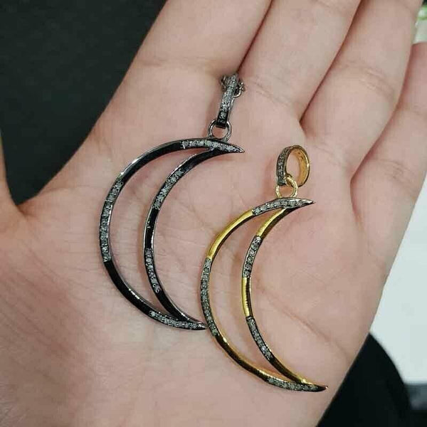 43mm Pave Diamond Crescent Moon Pendant/925 Silver/Crescent Moon/Half Moon Necklace/Diamond Jewelry/Pave Diamond Pendant/Celestial Jewelry