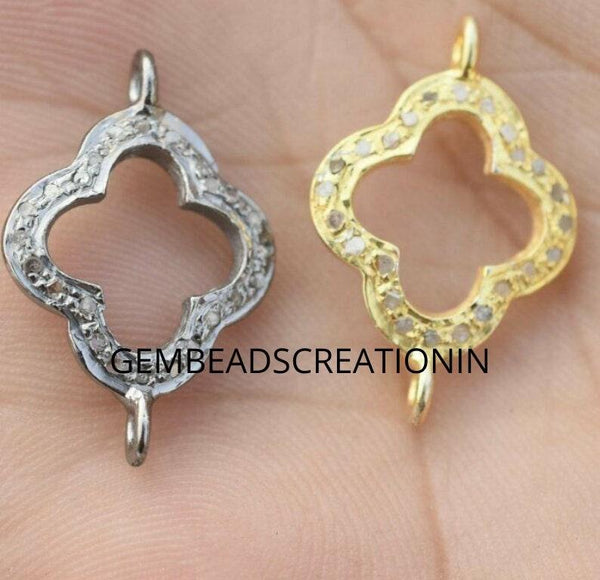 22x14mm Pave Diamond Open Four Leaf Clover Necklace Connector 925 Sterling Silver Diamond Clover Good Luck Pendant Graduation Gift