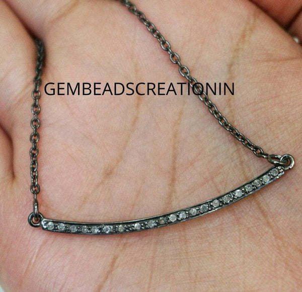 Pave Diamond Bar Pendant 925 Silver Handmade Diamond Minimalist Bar Pendant Necklace Jewelry Bar Connector Gift For her