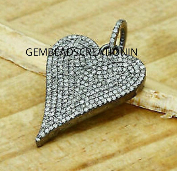 30mm Pave Diamond Heart Pendant Necklace 925 Silver Pendant Diamond Handmade Jewelry Minimalist Art Deco Jewelry Gift For Her