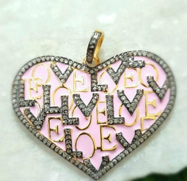 40x30mm Pave Diamond Heart Enamel Pendant 925 Sterling Silver Designer Love Pendant Gift For Her Bakelite Handmade Jewelry Necklace Pendant