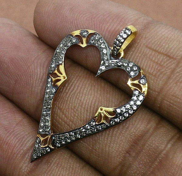 40x25mm Natural Diamond Heart Shape Pendant 925 Silver Handmade Boho Gift For Her Love Necklace Jewelry Dainty Minimalist Necklace