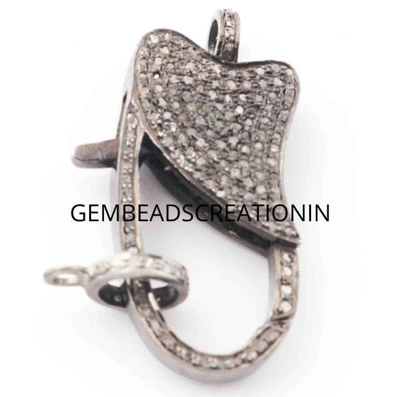 Pave Diamond Lobster Clasp: Sterling Silver Necklace Connector (32X19mm)