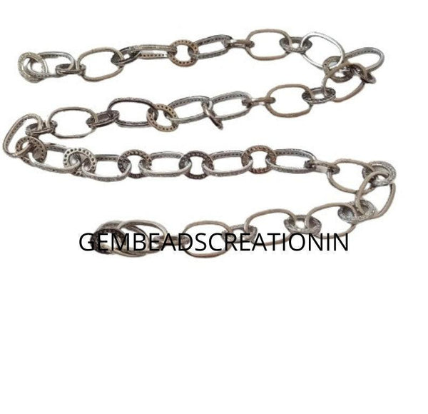 12X8mm Pave Diamond Chain/925 Sterling Silver/Diamond Link Chain/Cable Chain/Dainty Link Necklace/Diamond Jewelry Necklace/Chain Necklace