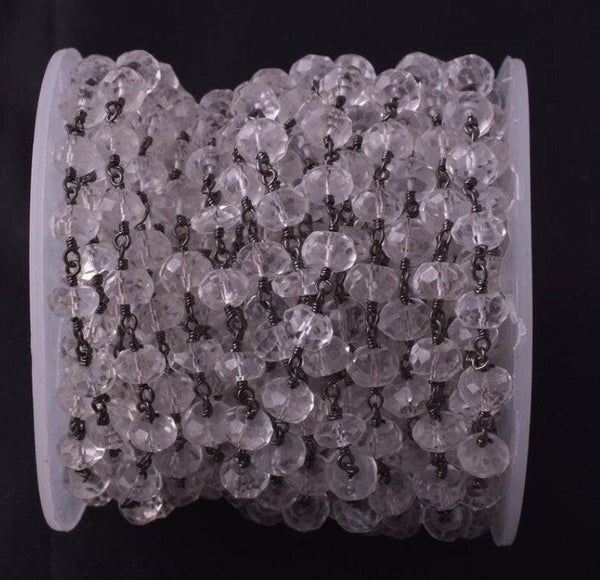 6-7mm Crystal Quartz Rosary Beaded Chain Black Plated Chain Wire Wrapped Chain By Foot Jewelry Making Beads Necklace Bracelet Beads
